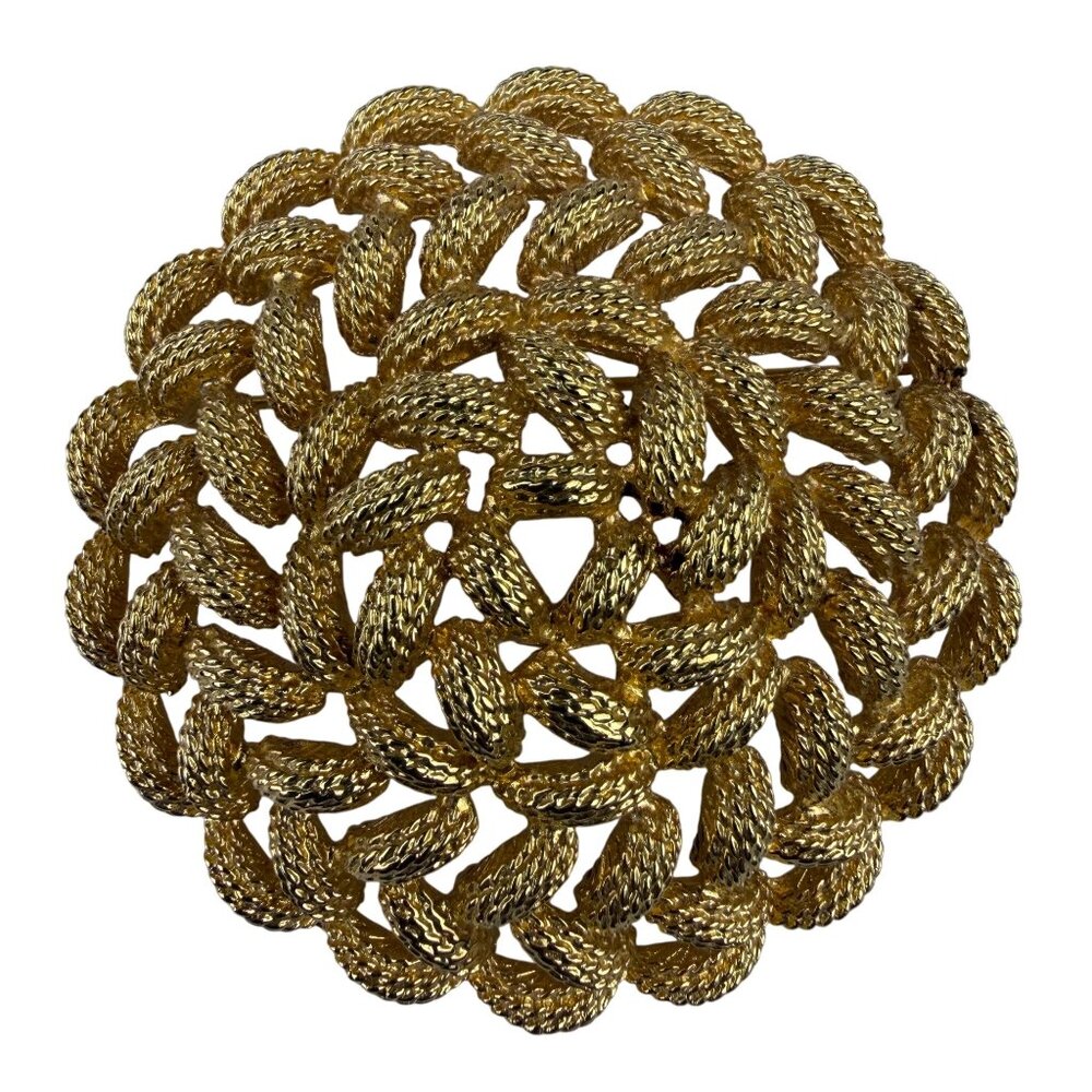 Vintage Monet Womens Gold Tone Textured Metal Vintage Circular Brooch  Jewelry